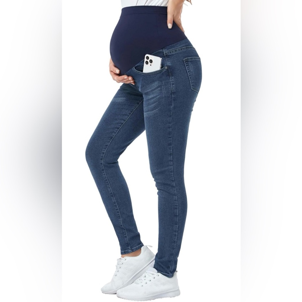 PACBREEZE Women's Maternity Jeans Over Belly Skinny Stretchy Denim Pants Size L